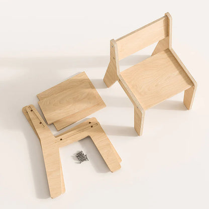 Arche Montessori arc-en-ciel + planche double face + chaise en bois