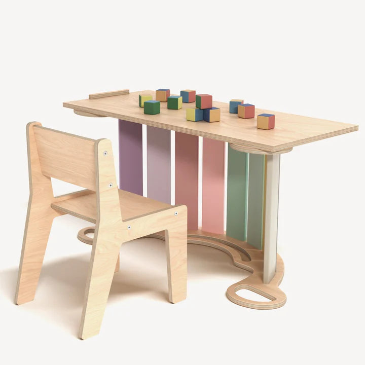 Arche Montessori pastel + planche double face + chaise en bois